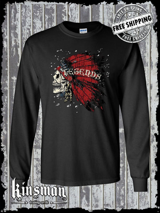 Legends Skull Headdress Long Sleeve T-Shirt Indian Native American War Bonnet