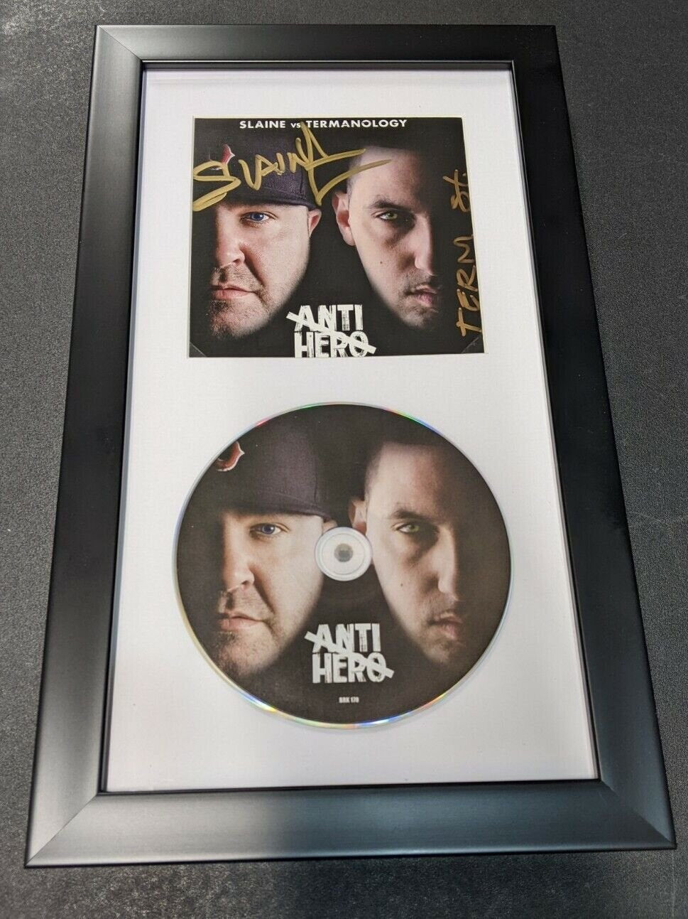Slaine vs Termanology Anti-Hero Signed & Framed CD - Autograph La Coka Nostra