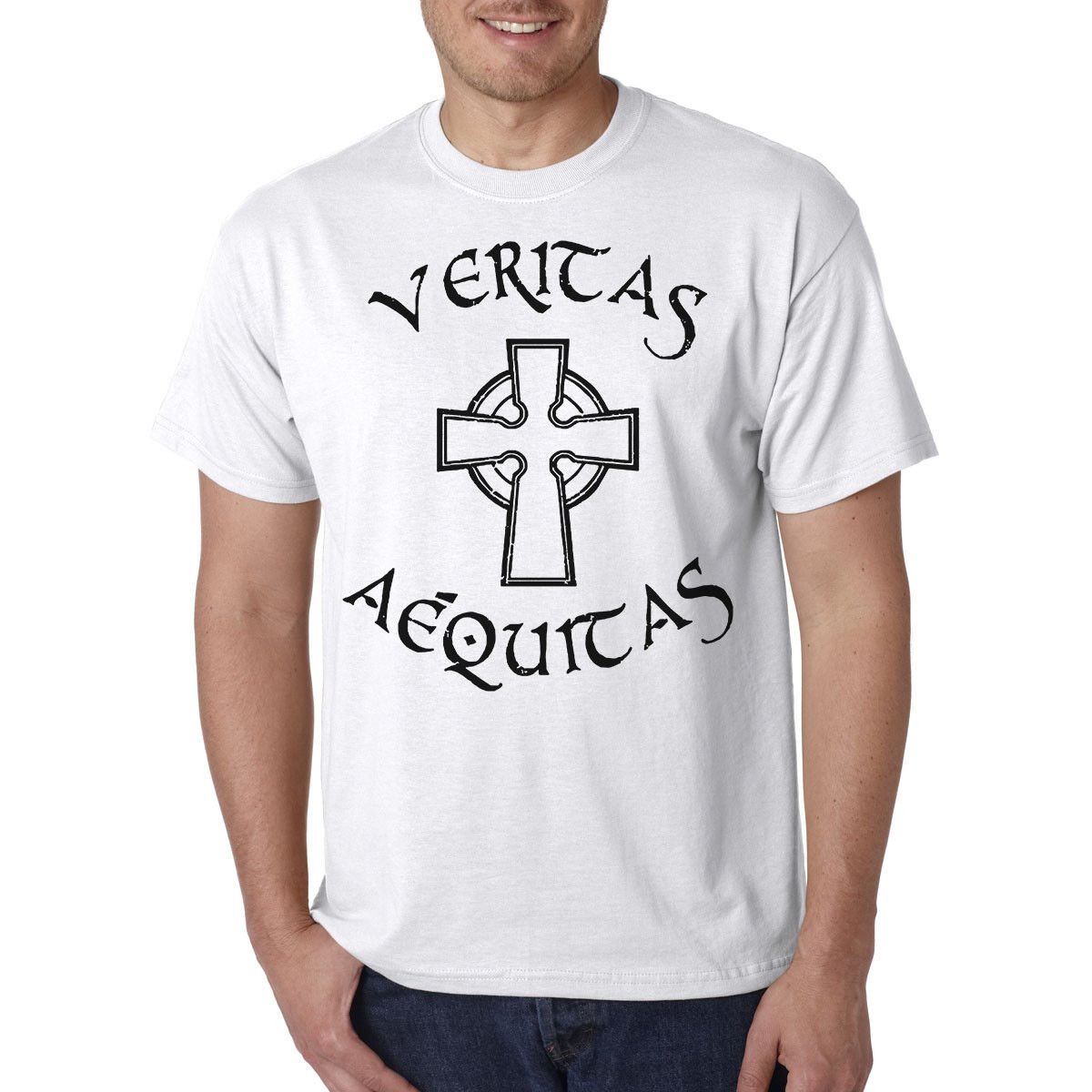 Veritas Aequitas T-Shirt / Irish Celtic Cross Religious St. Patricks Day