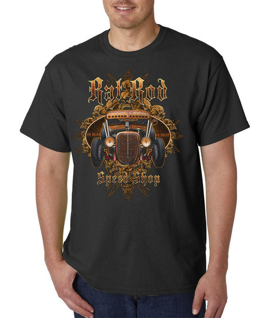 Rat Rod Speed Shop T-Shirt - In Rust We Trust - Hot Rod Garage Street Racing