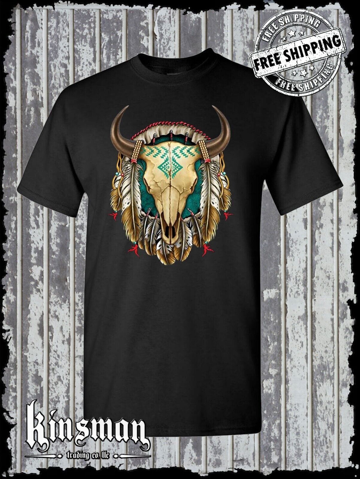 Steer Skull Dreamcatcher  T-Shirt / Native American Indian Feathers