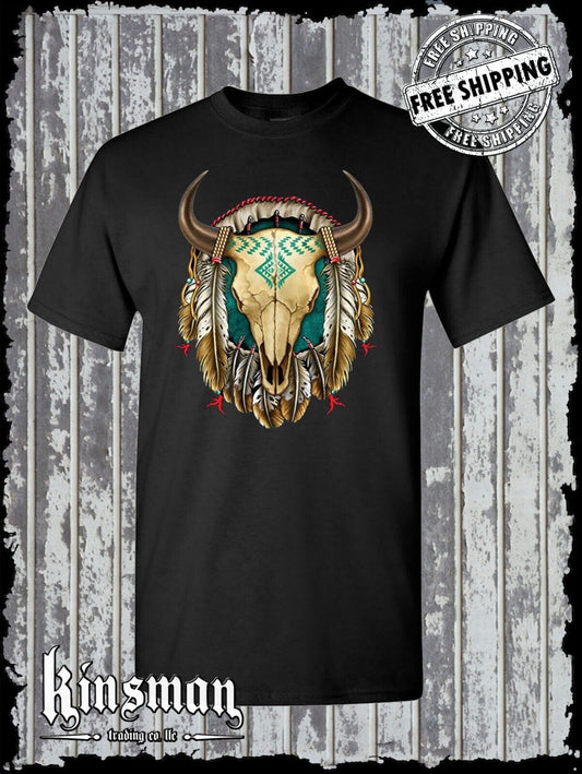 Steer Skull Dreamcatcher  T-Shirt / Native American Indian Feathers