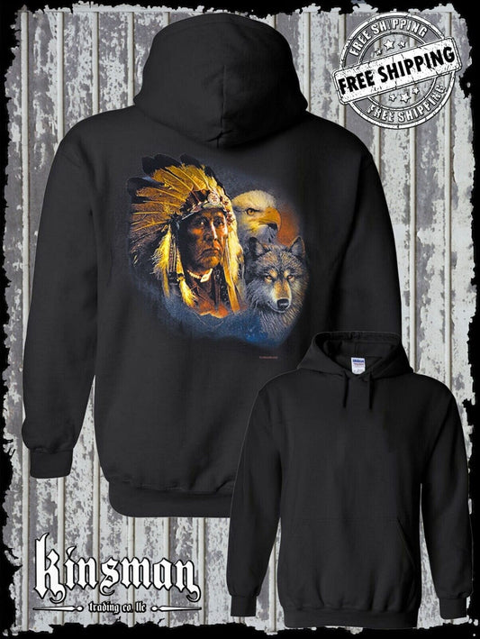 Chief Indian Animals Hoodie Sweatshirt Wolf Eagle Wild Animals Native American