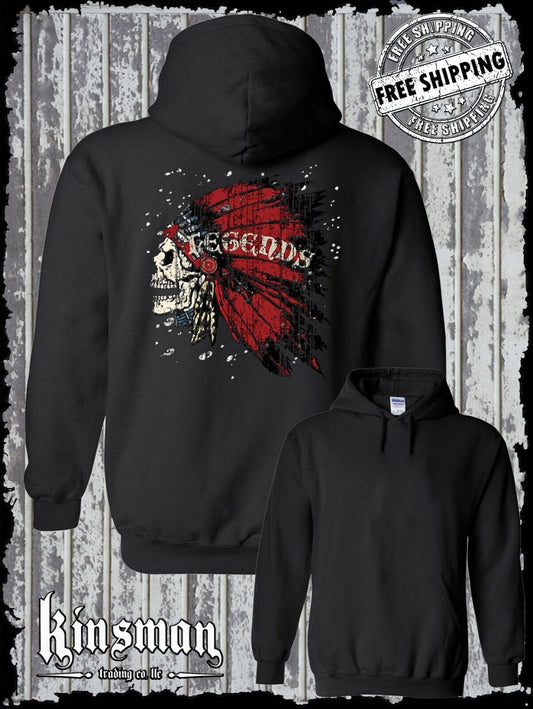 Legends Skull Headdress Hoodie / Sweatshirt - Indian Native American War Bonnet