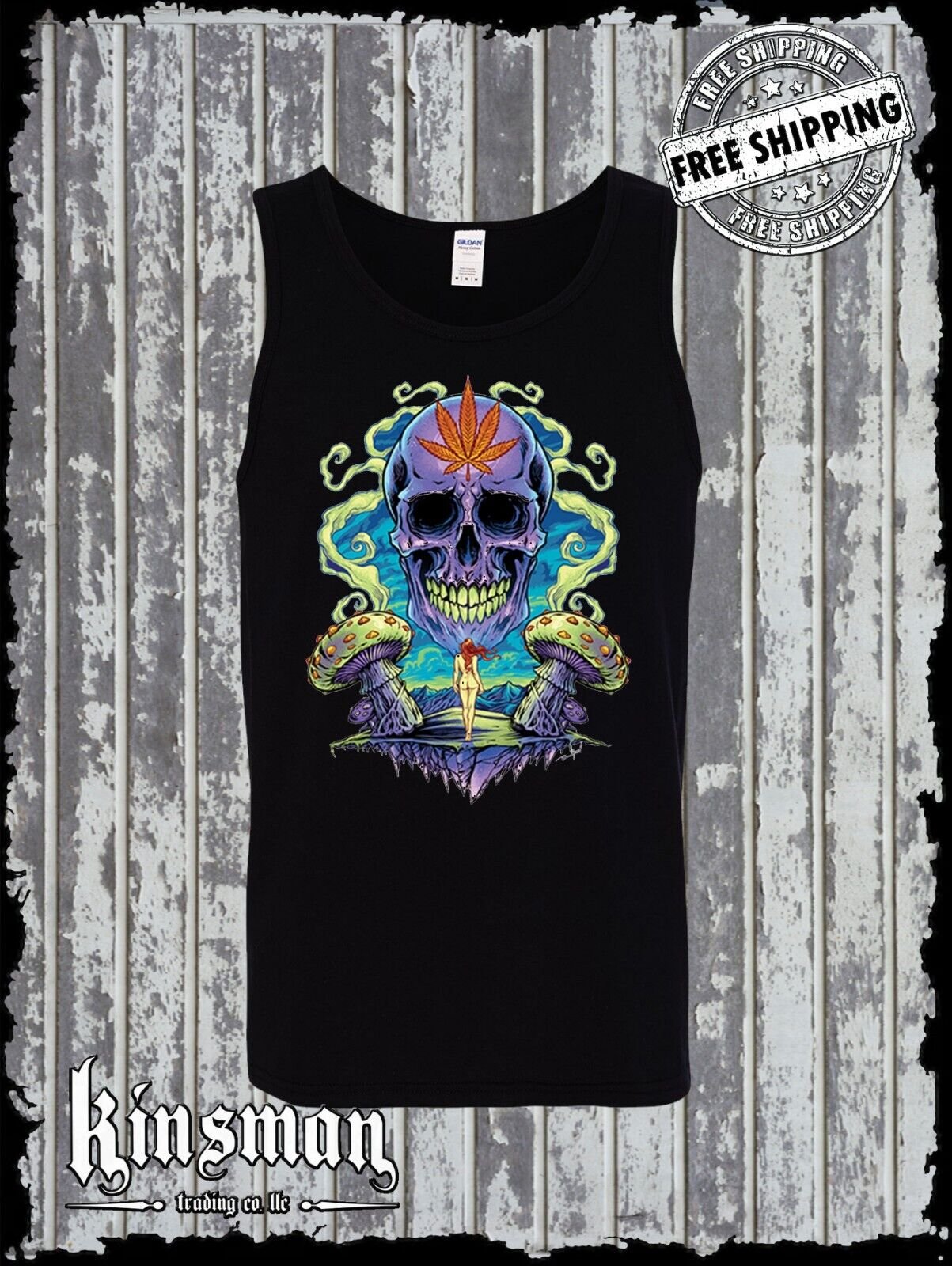 Weed Skull Mushroom Tank Top T-Shirt - Marijuana Smoke Stoner Tee