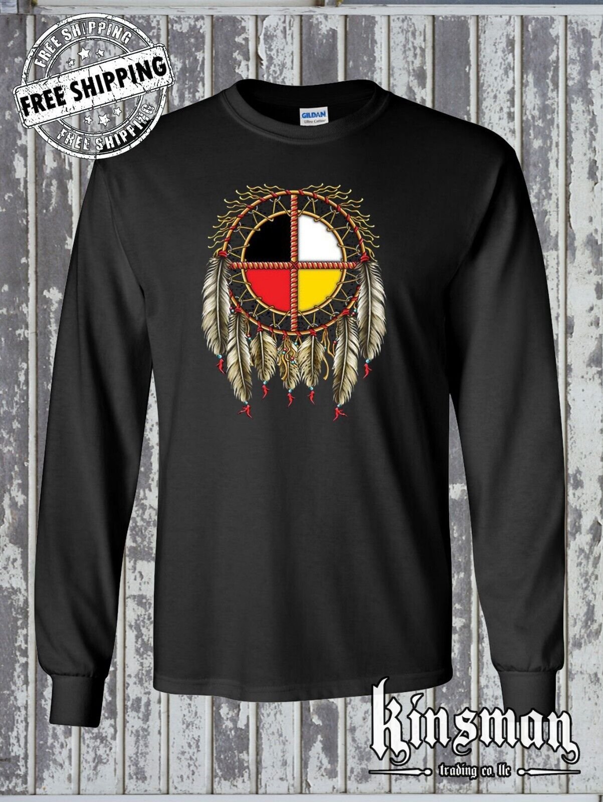 The Medicine Wheel Dreamcatcher Long Sleeve T-Shirt / Native American Indian