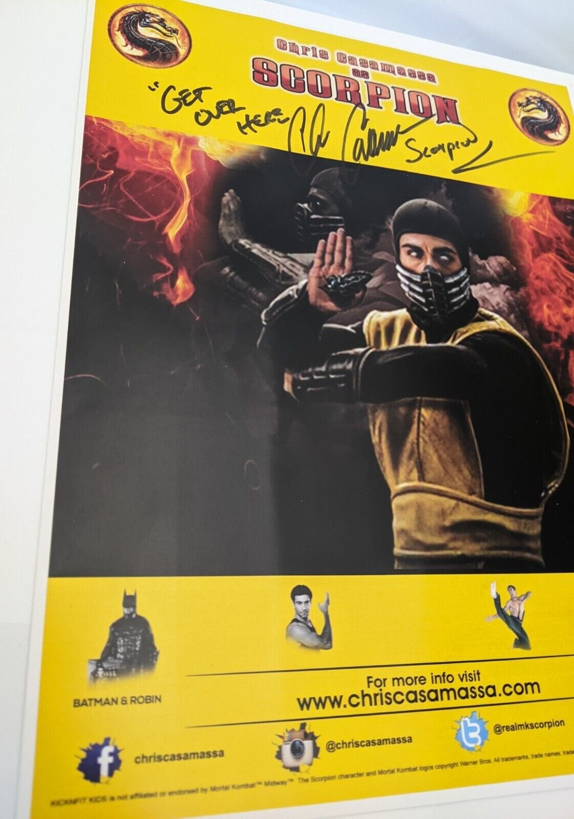 CHRIS CASAMASSA As Scorpion Signed / Autographed 9x11 Photo MORTAL KOMBAT 1995