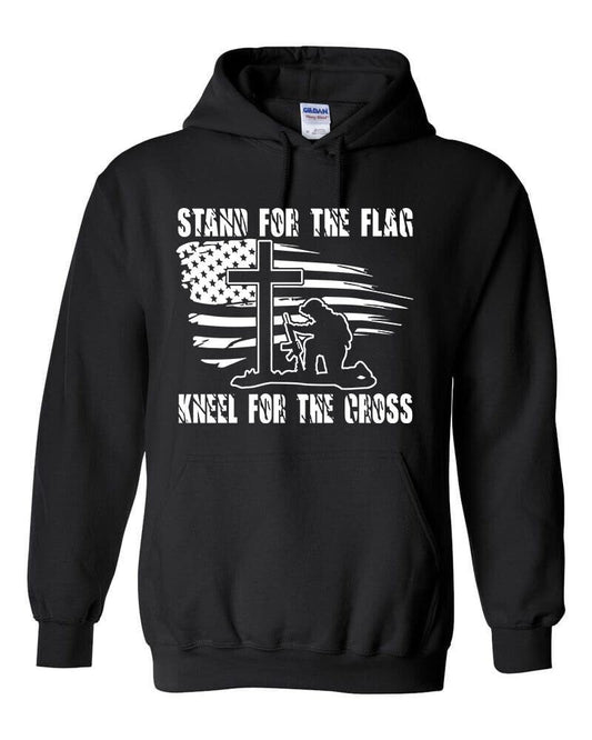 Stand For The Flag, Kneel For The Cross Hoodie Patriotic Christian American USA