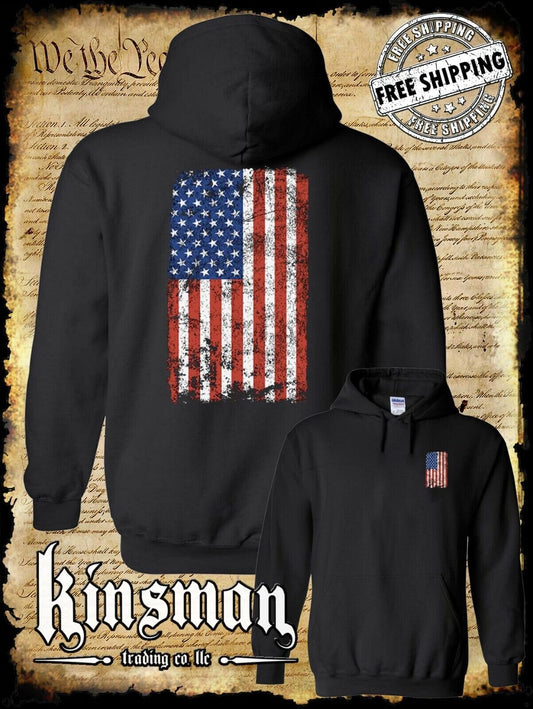 Distressed American US Flag Hoodie - Patriotic 4th of July USA Grunge Military