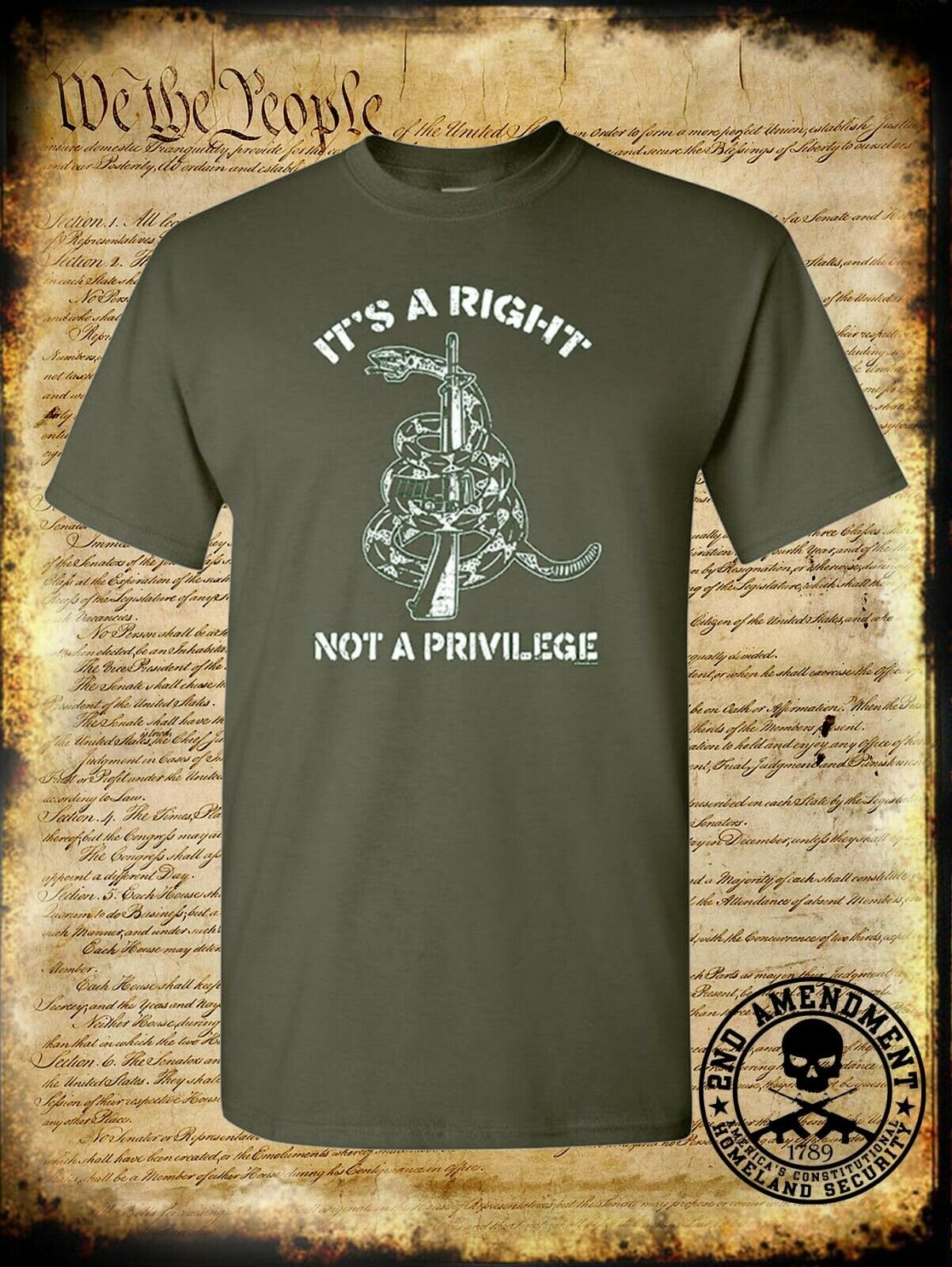 It's a Right Not a Privilege T-Shirt USA 2nd Amendment Gun Don't Tread on Me 2A