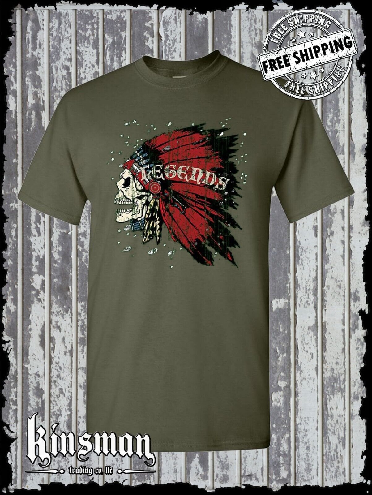 Legends Skull Headdress T-Shirt Indian Native American War Bonnet