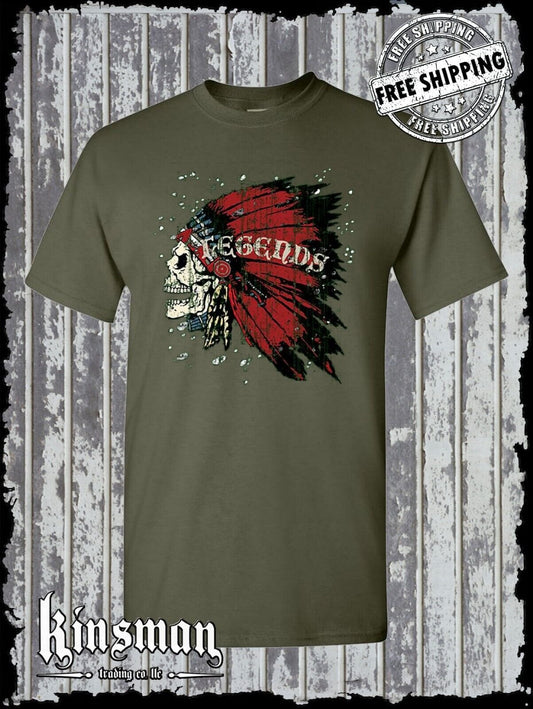 Legends Skull Headdress T-Shirt Indian Native American War Bonnet