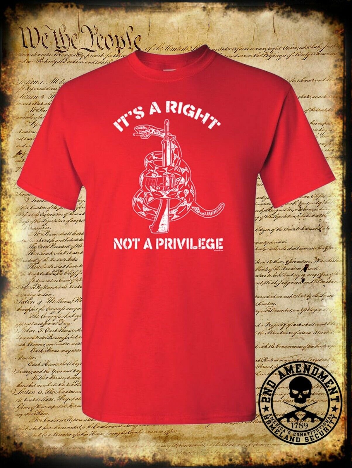 It's a Right Not a Privilege T-Shirt USA 2nd Amendment Gun Don't Tread on Me 2A