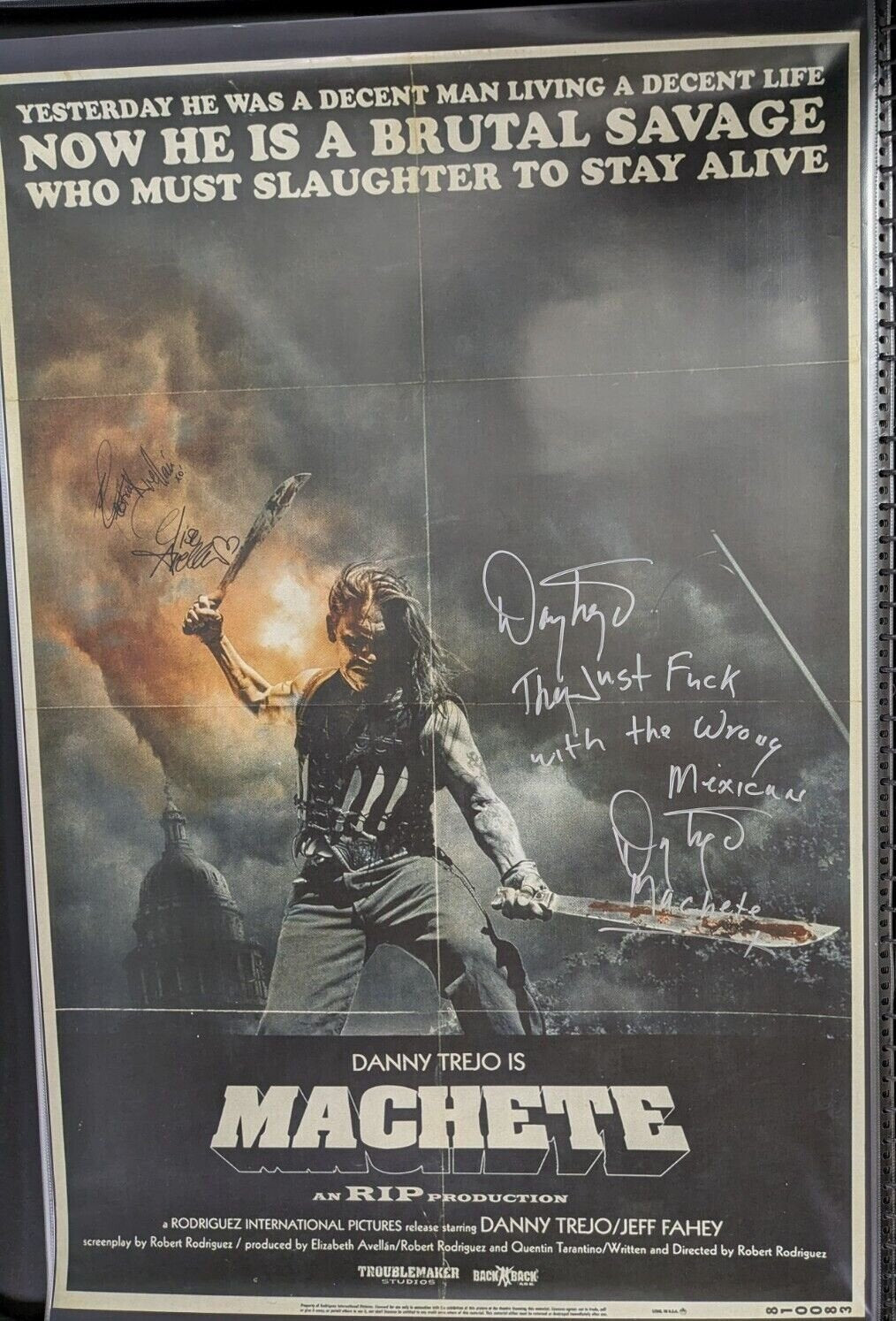 Danny Trejo Signed 27x40 Machete Poster Electra & Elise Avellan Autographed