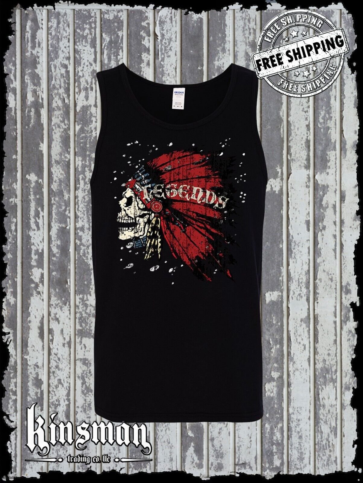 Legends Skull Headdress Tank Top T-Shirt Indian Native American War Bonnet
