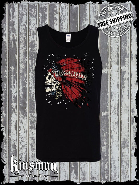 Legends Skull Headdress Tank Top T-Shirt Indian Native American War Bonnet