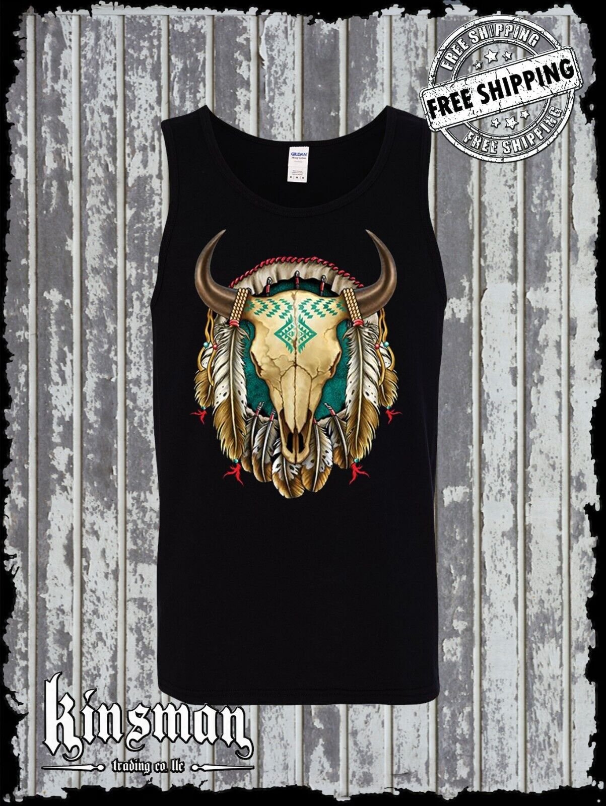 Steer Skull Dreamcatcher Tank Top T-Shirt / Native American Indian Feathers