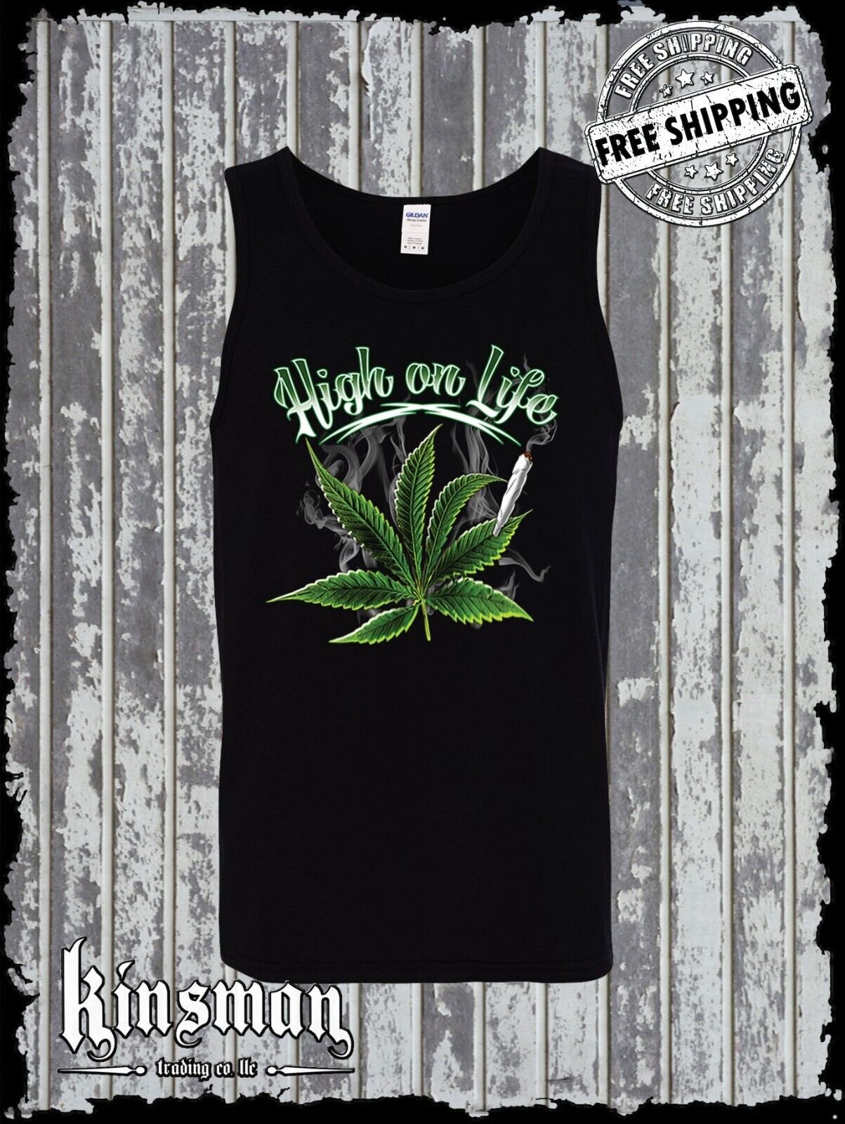 High on Life Tank Top T-Shirt Marijuana 420 Weed Cannabis Pot Hippie Stoner Tee