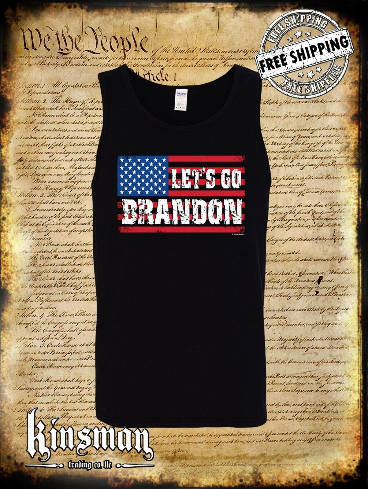 Let's Go Brandon US Flag Tank Top T-Shirt - FJB Trump 2024 American USA
