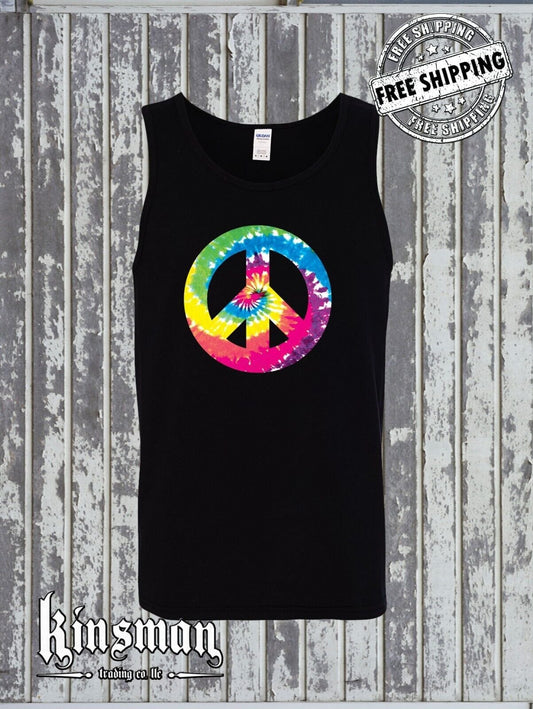 Peace Sign Tie Dye Tank Top T-Shirt / 60's 70's Hippie Love
