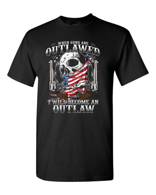 Outlaw 2nd Amendment Guns American Flag Skull T-Shirt Right to Bear Arms