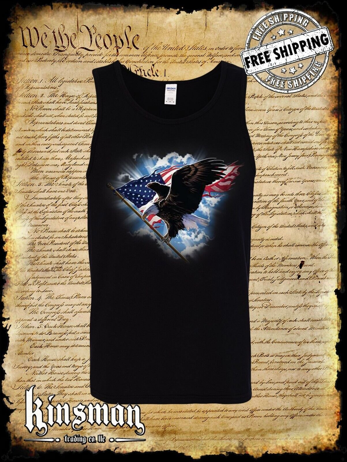 Patriotic Flying Eagle Tank Top T-Shirt - USA American Flag 4th of July