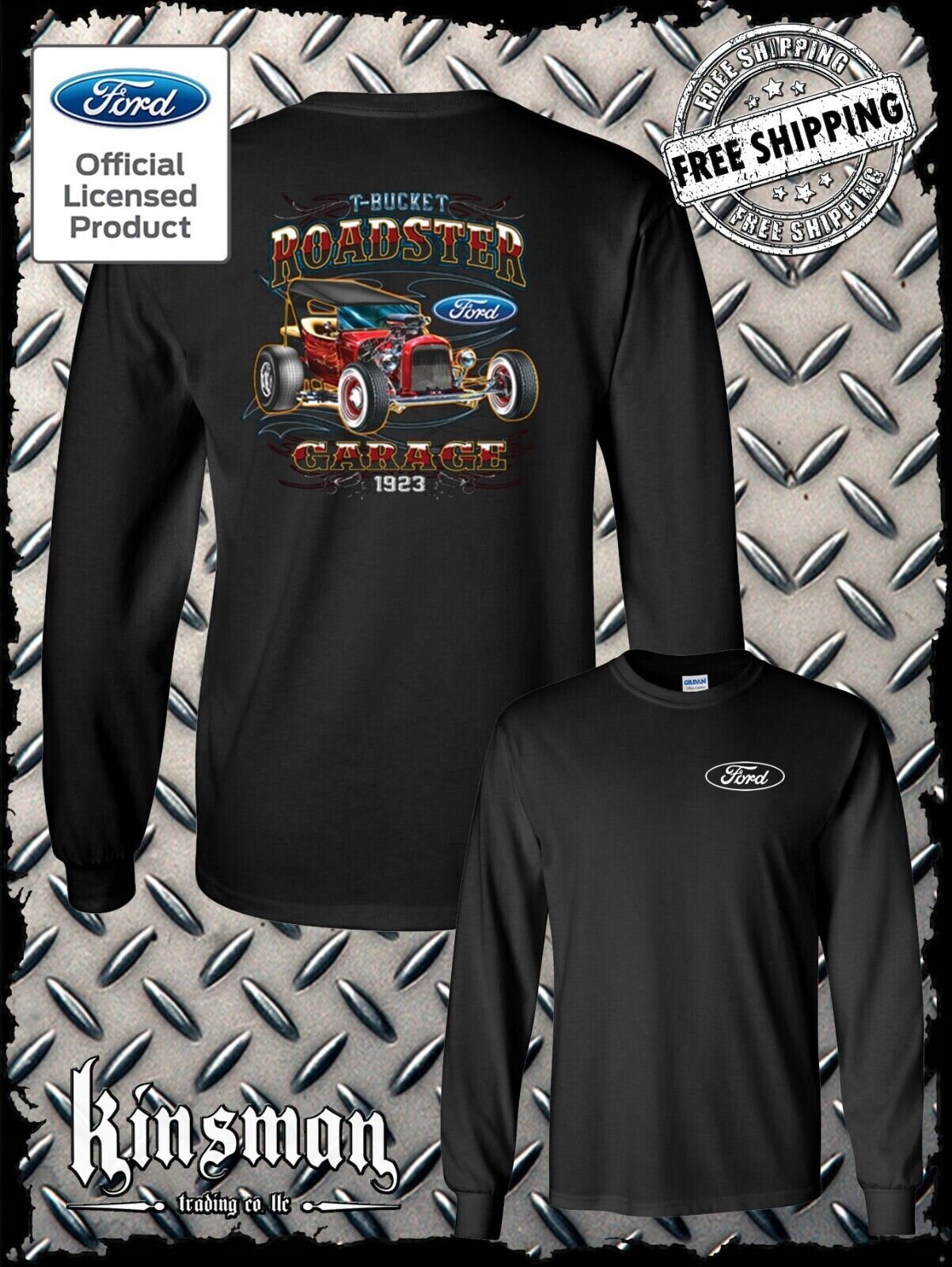 Ford T-Bucket Roadster Garage 1923 Long Sleeve 2-Sided T-Shirt