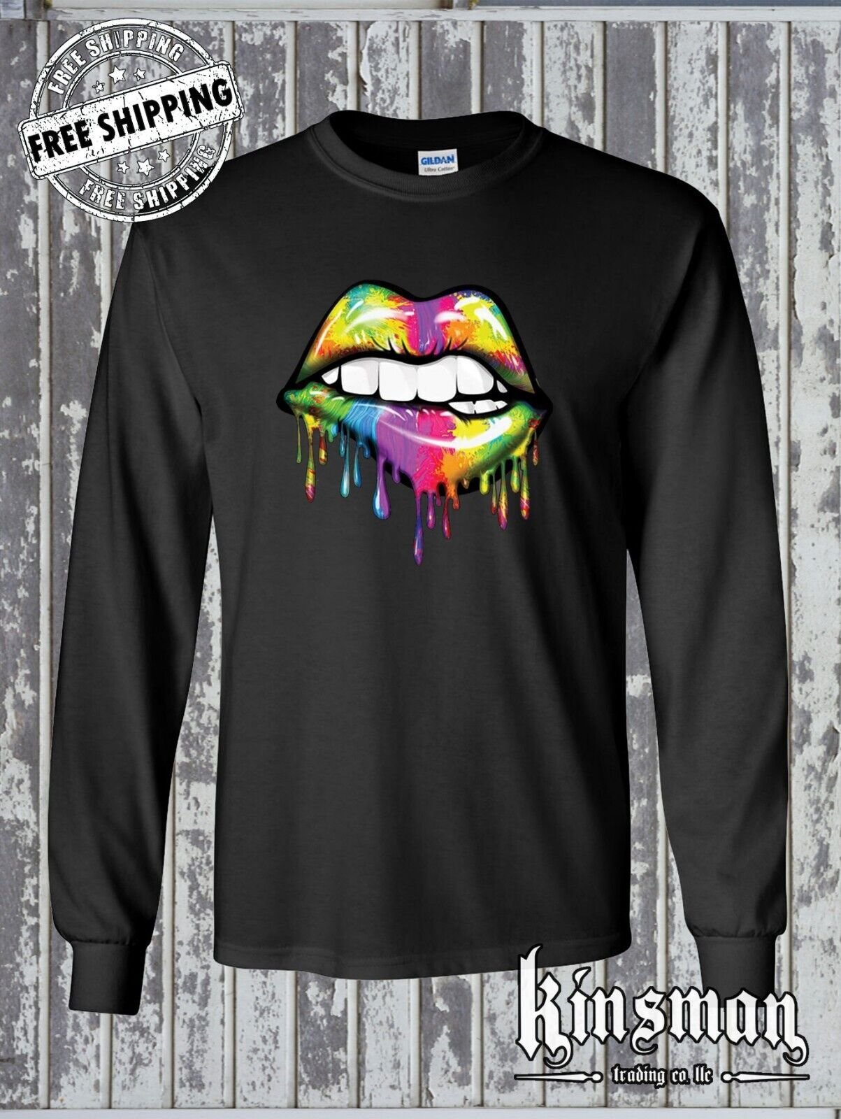 Sexy Melting Rainbow Dripping Lips Long Sleeve T-shirt
