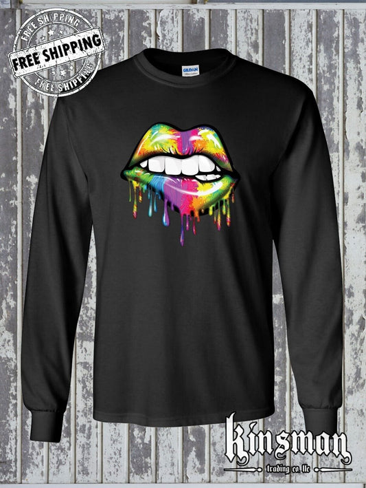 Sexy Melting Rainbow Dripping Lips Long Sleeve T-shirt