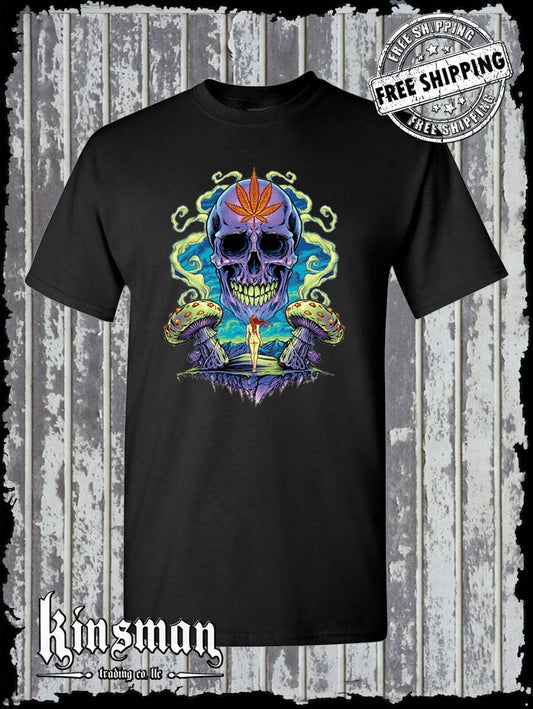 Weed Skull Mushroom T-Shirt - Marijuana Smoke Stoner
