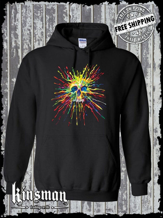 Liquid Blue Neon Splatter Skull Hoodie Sweatshirt