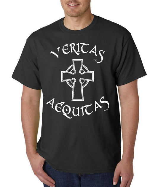 Veritas Aequitas T-Shirt / Irish Celtic Cross Religious St. Patricks Day
