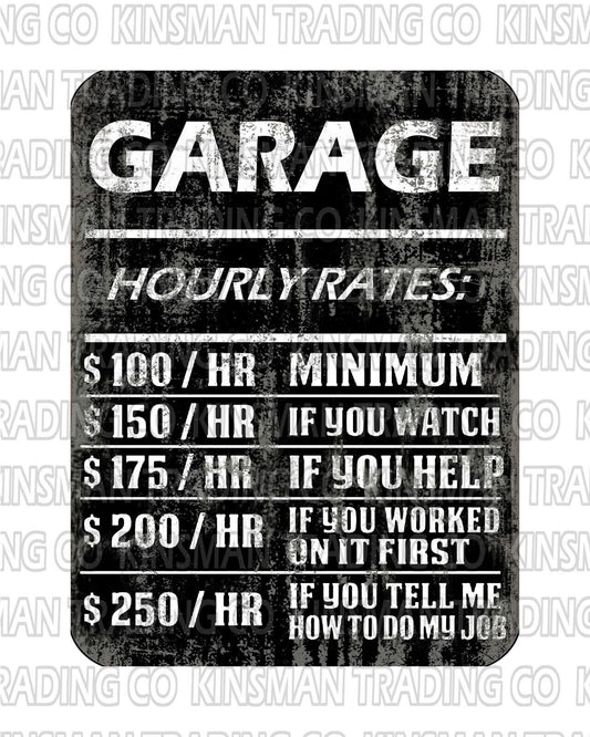 Garage Hourly Rate Funny Metal 9x12 Sign Mechanic Repair Shop Hot Rod Motorcycle
