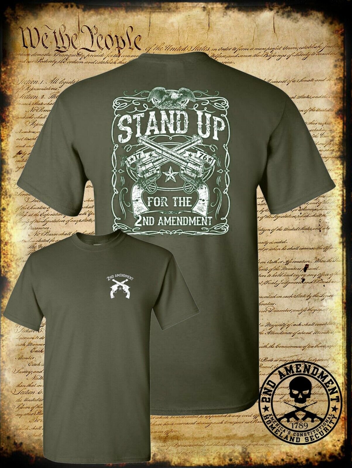Stand Up for the 2nd Amendment Double Sided T-Shirt / USA Pro-Gun Rights Freedom