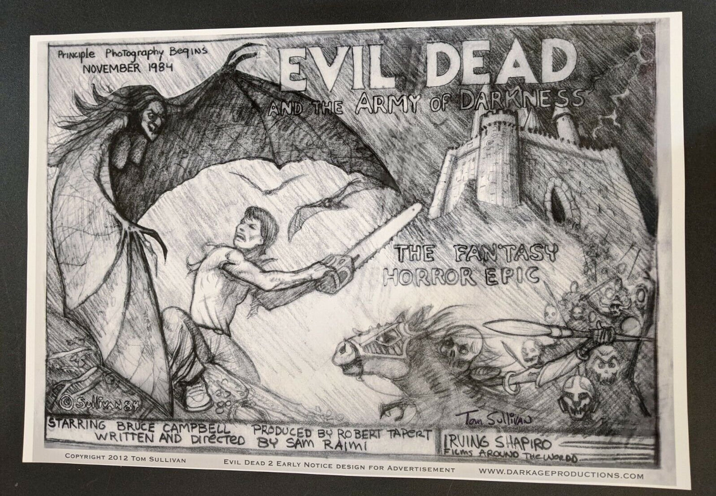 Rare Evil Dead 2 & The Army of Darkness 13x19 Print Signed by Tom Sullivan