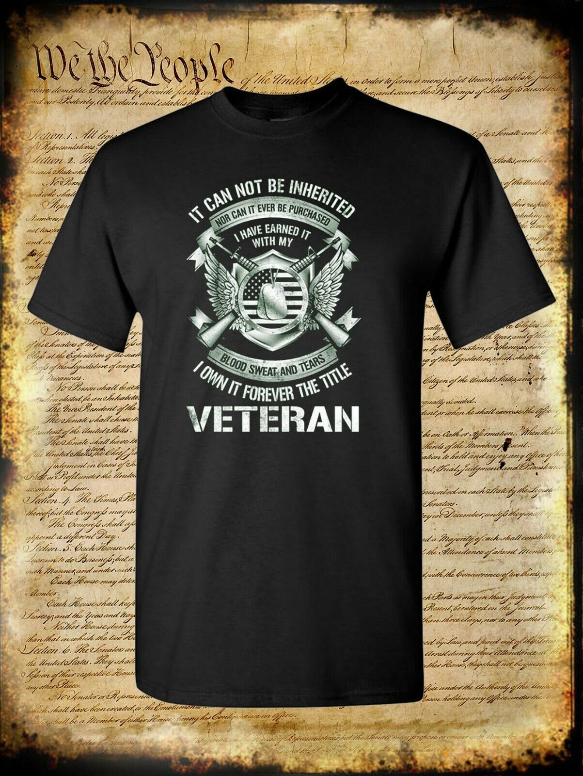 Military Veteran T-Shirt - USA Flag Blood Sweat Tears - Army Marines Navy