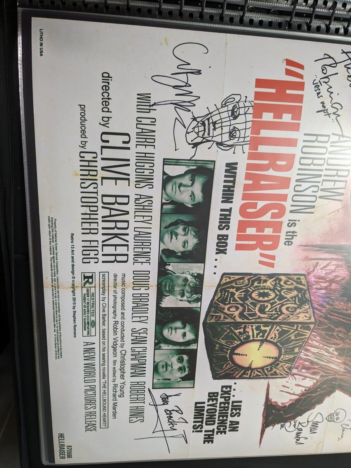 Hellraiser 27x40 Movie Poster Signed by Cast & Clive Barker w/ Pinhead Sketch