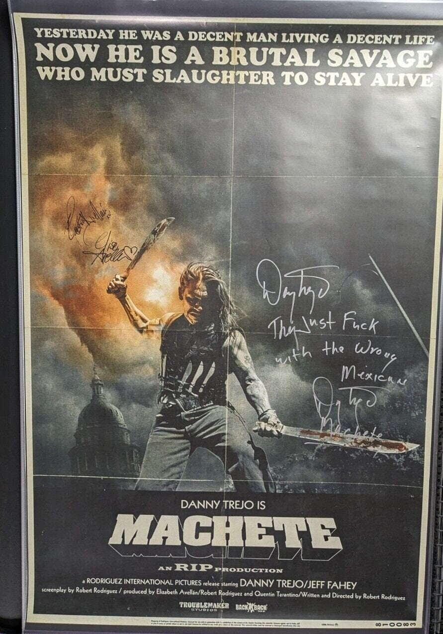 Danny Trejo Signed 27x40 Machete Poster Electra & Elise Avellan Autographed