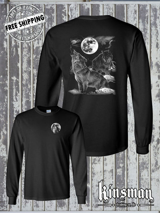 Night Wolves Howling at Moon Long Sleeve T-Shirt / Native American Pride Indian