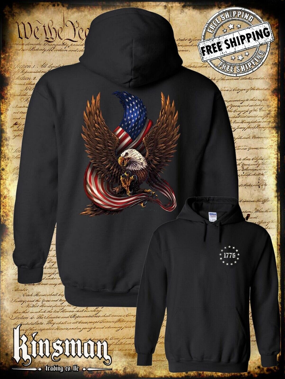 American Flag / Eagle 2-Sided 1776 Hoodie Sweatshirt