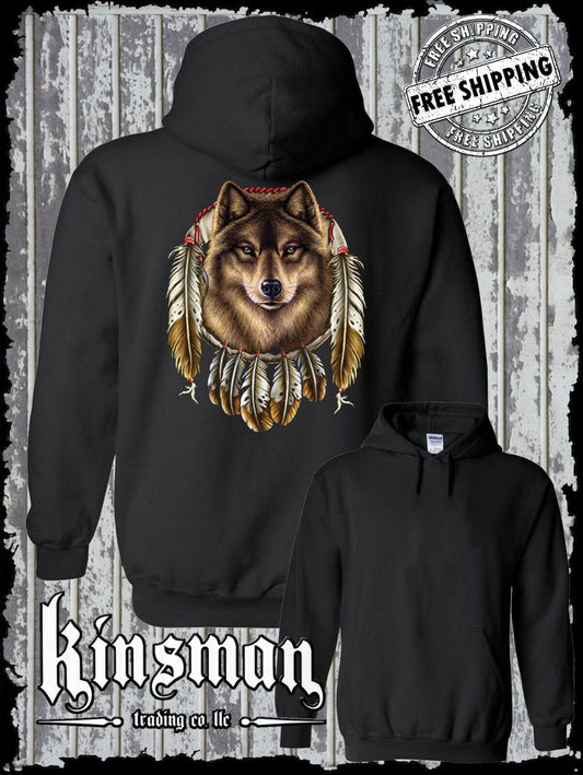 Wolf Dreamcatcher with Feathers Hoodie / Sweatshirt Native American Indian