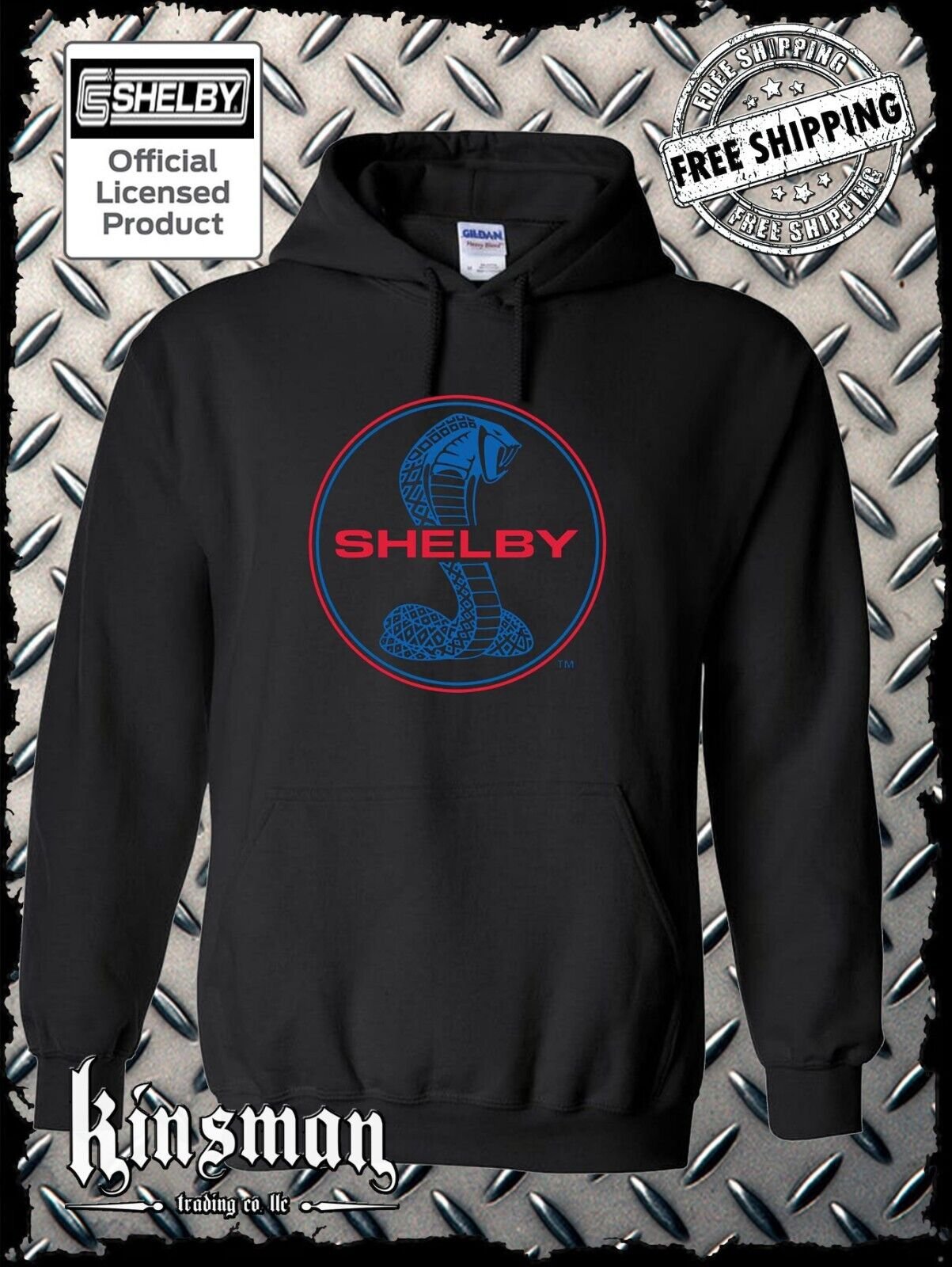 Shelby Cobra Blue & Red Logo Hoodie Official Licensed Product Ford Mustang GT500
