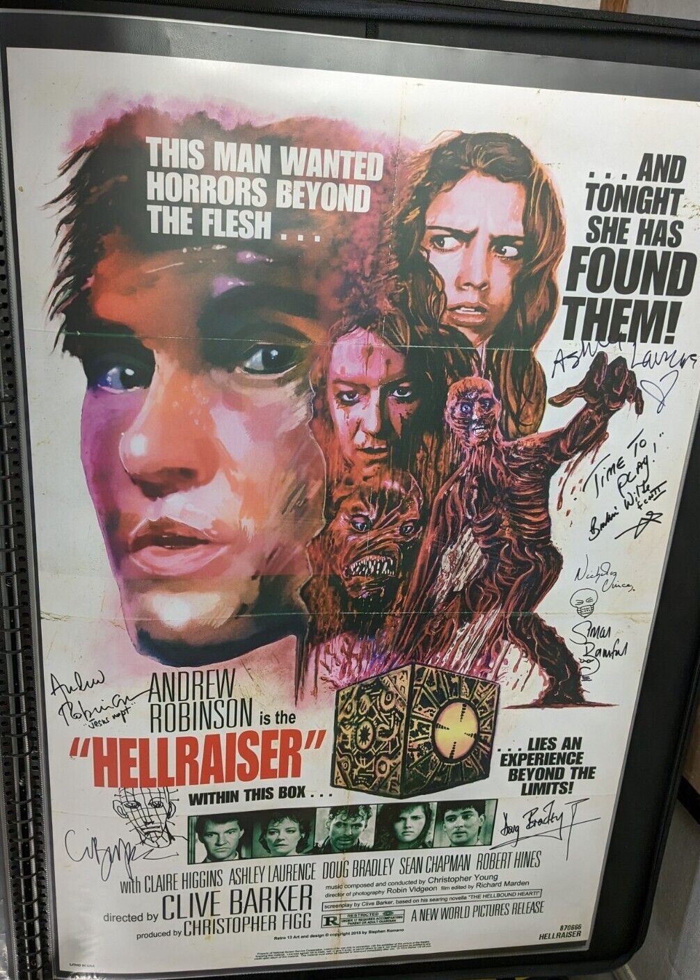 Hellraiser 27x40 Movie Poster Signed by Cast & Clive Barker w/ Pinhead Sketch