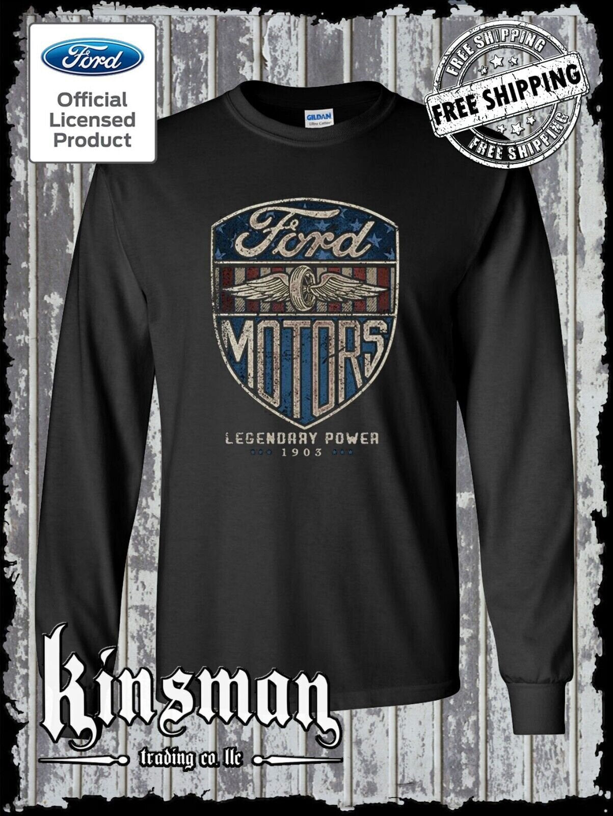 Ford Motors Legendary Power Retro Vintage Style Logo Long Sleeve T-Shirt