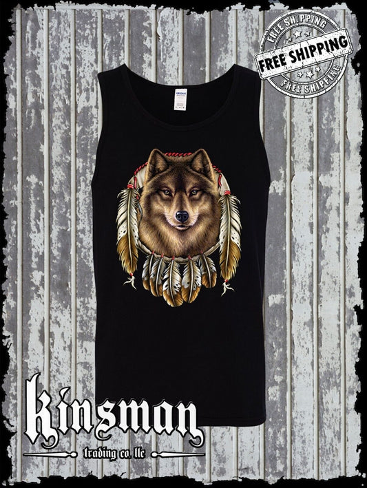 Wolf Dreamcatcher with Feathers Tank Top T-Shirt Native American Indian