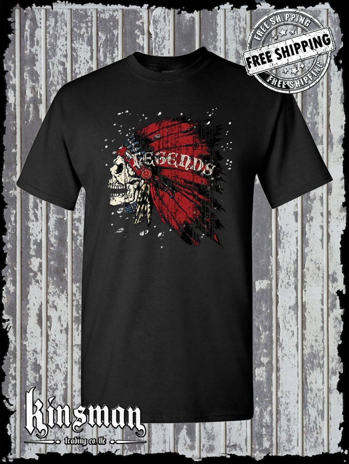 Legends Skull Headdress T-Shirt Indian Native American War Bonnet