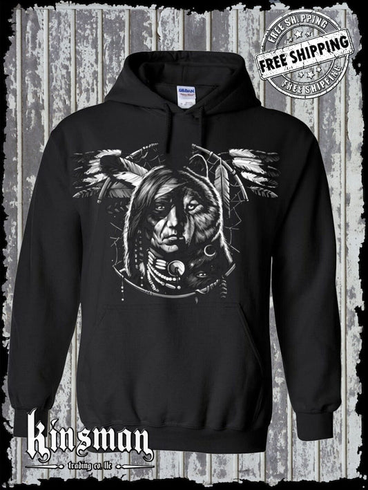 Wolf Dreamcatcher Spirit Indian Hoodie / Sweatshirt - Native American Feathers
