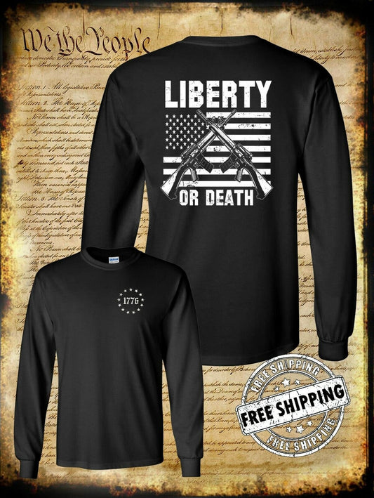Liberty or Death American Flag AR-15 Long Sleeve T-Shirt 2nd Amendment 1776 USA