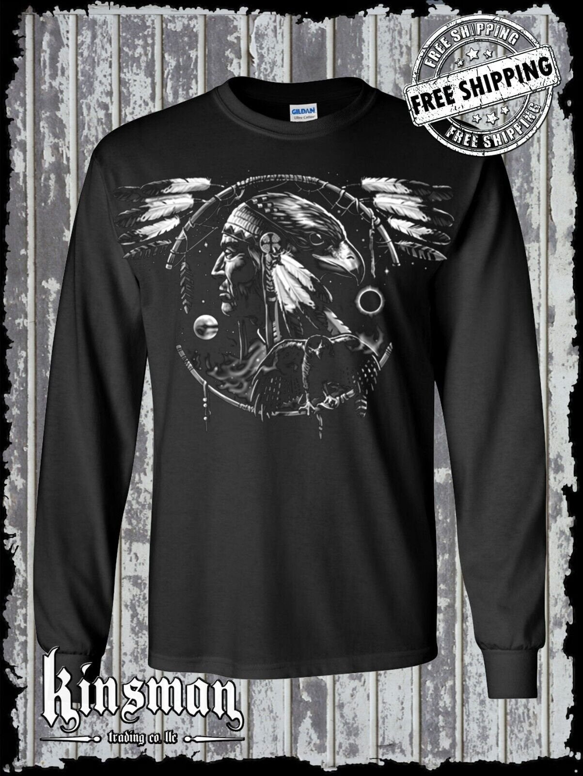 Hawk Dreamcatcher Spirit Indian Long Sleeve T-Shirt Native American Feathers