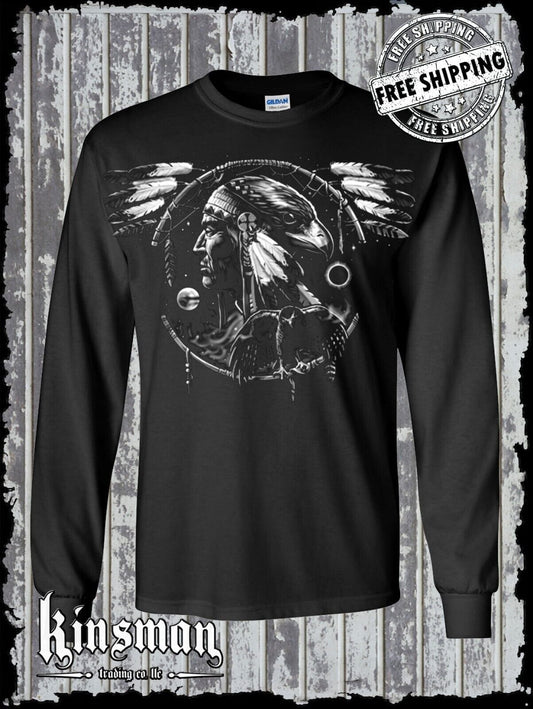 Hawk Dreamcatcher Spirit Indian Long Sleeve T-Shirt Native American Feathers